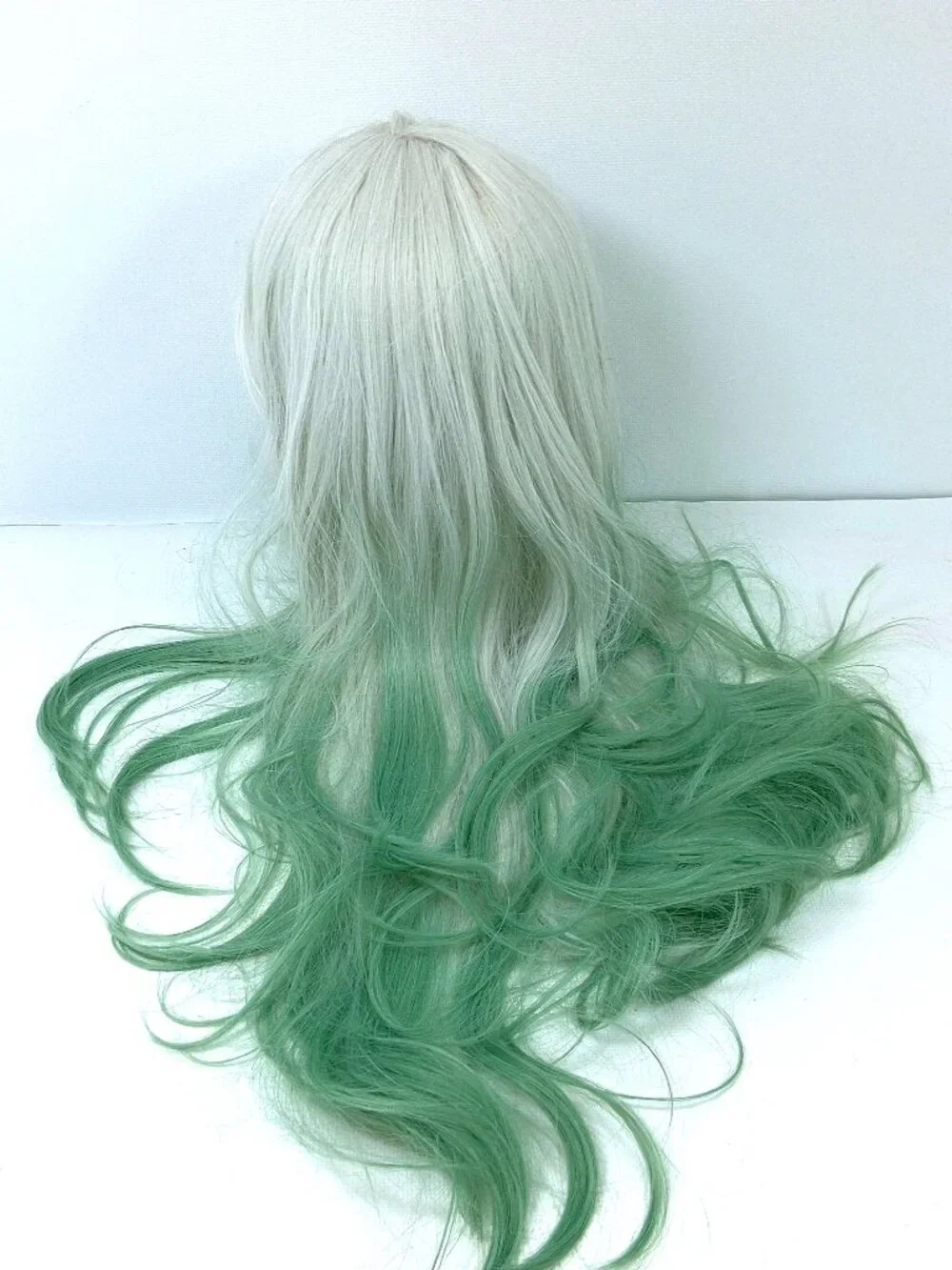 Long Layered Wig White Blond Gradient Pastel Green